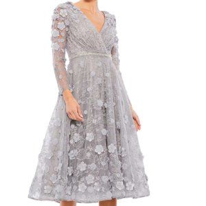MAC DUGGAL 67387 FLORAL EMBELLISHED LACE A-LINE COCKTAIL STERLING DRESS sz 4